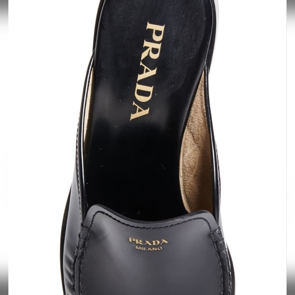 $1,200 Prada Logo Brushed Leather Mules Black EU 40 US 10 BNIB AUTHENTIC - Picture 5 of 11